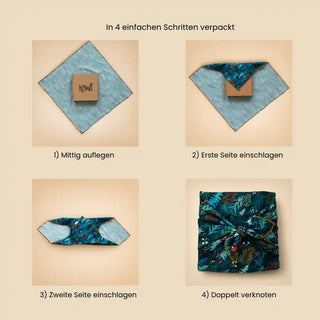 Furoshiki falten in vier Schritten vom Auflegen bis zum Knoten